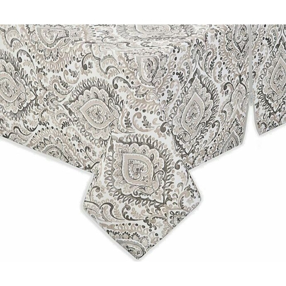 Liberty Gray Paisley Zipper Umbrella Hole Cloth Tablecloth Patio Outdoor 60x84